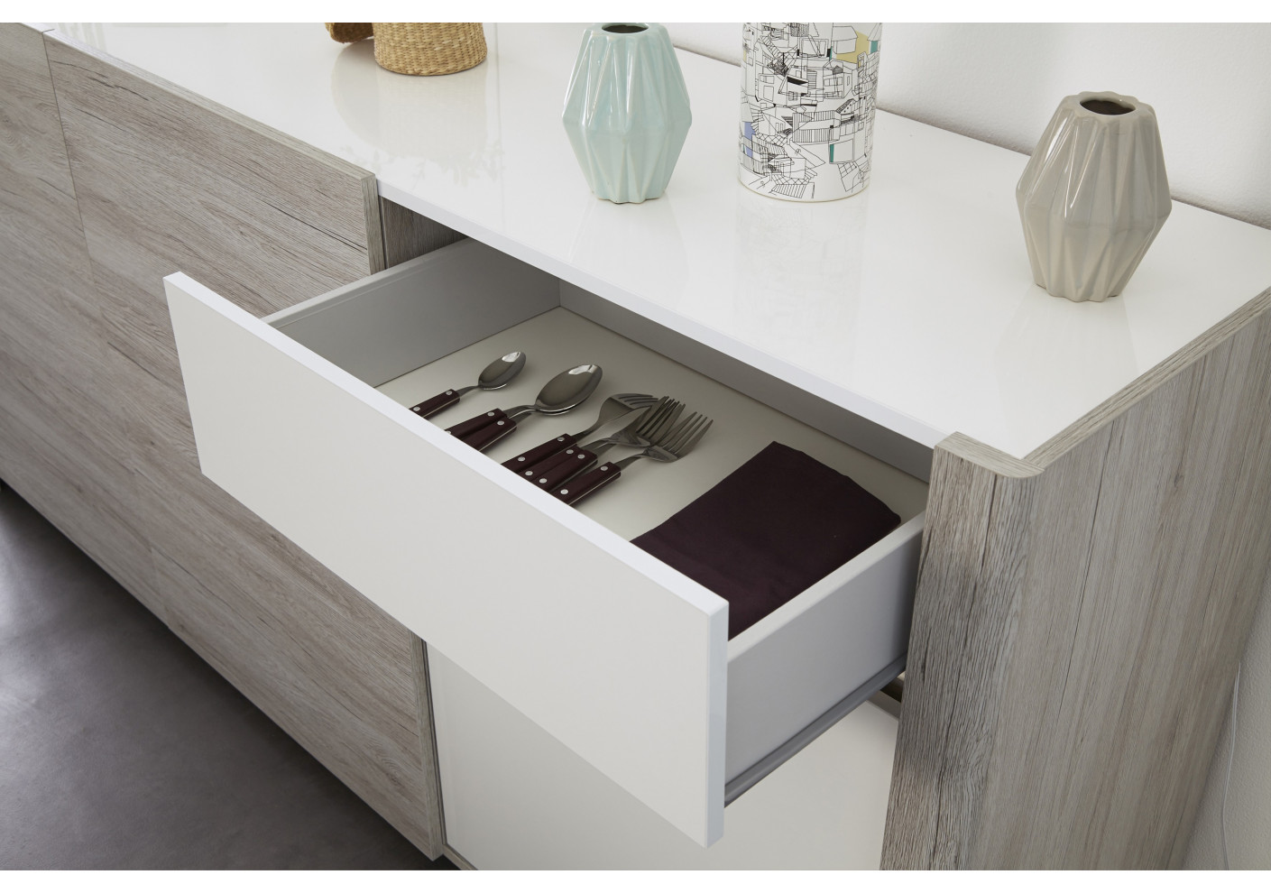 Meuble tv lumiled blanc brillant et gris meubles tv salon