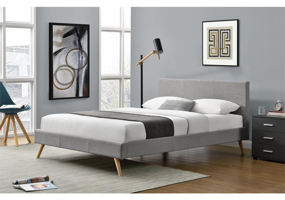 Lit 140X190 ANJA tissu gris clair