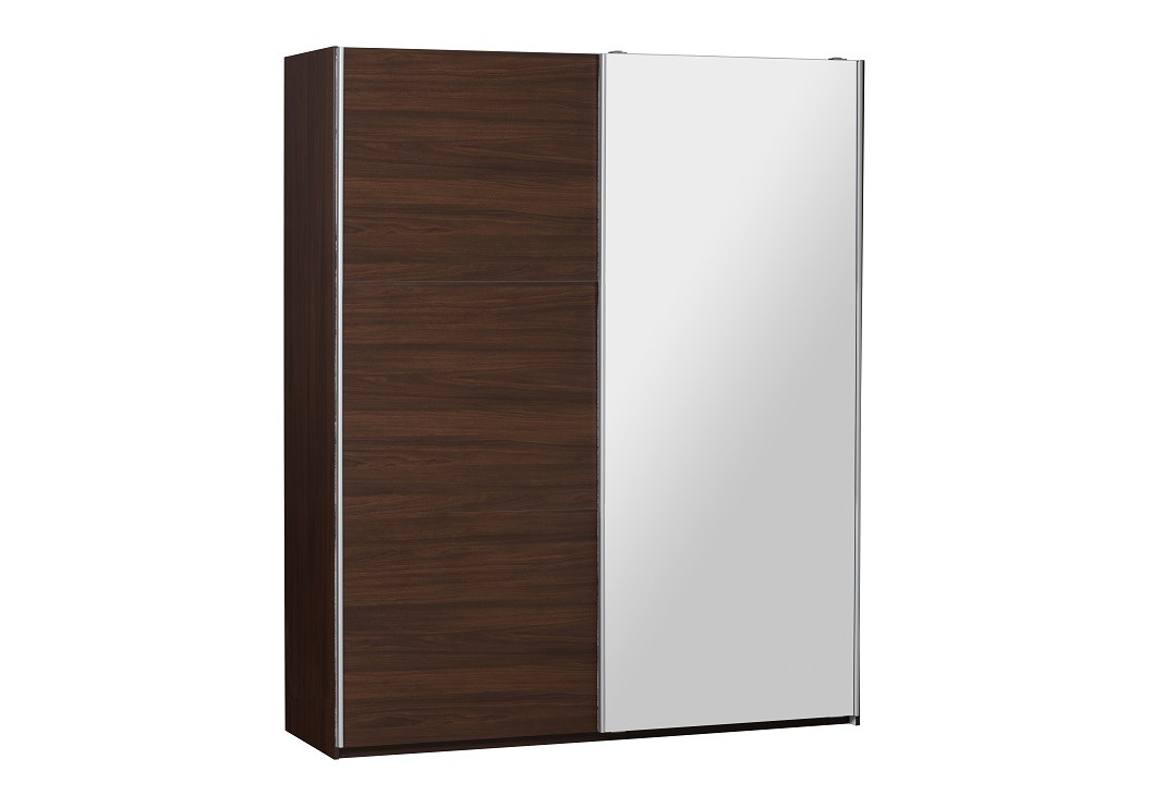 Armoire 2 Portes Coulissantes Gala Avec Miroir Decor Noyer Largeur 150 Cm