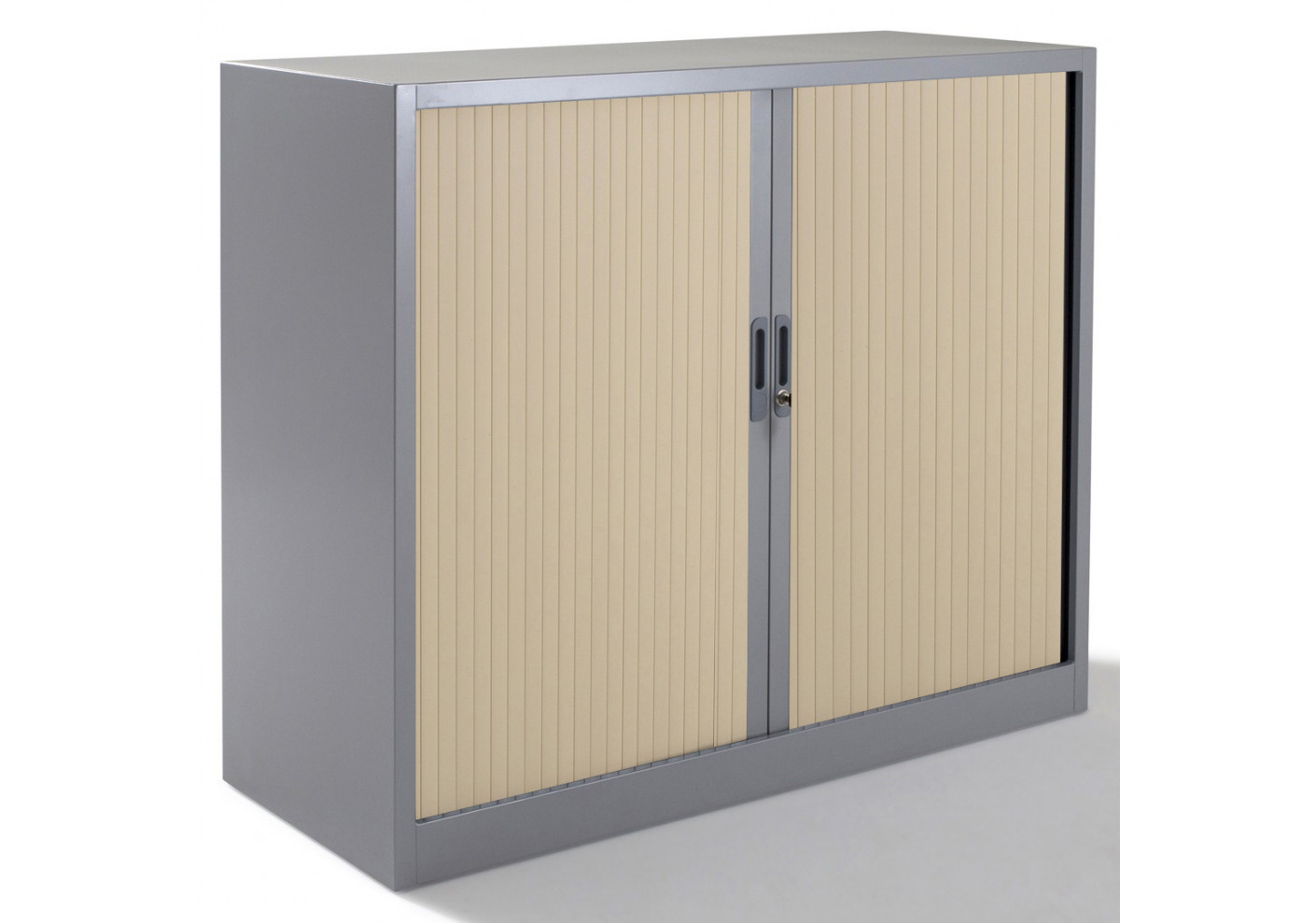 Armoire métal basse à rideaux L100 H100 cm coloris gris/portes chêne