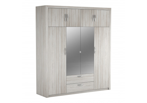 Armoire PLUTON chêne shannon 8 portes 2 miroirs 2 tiroirs