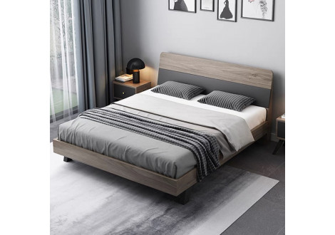 Lit SUZY 140X190 décor noyer et gris