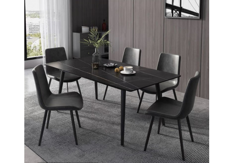 Table SINTRO décor marbre noir et 6 chaises