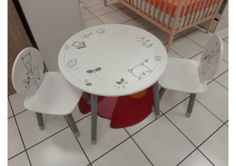 Ensemble table et 2 chaise Bear blanc mat et gris