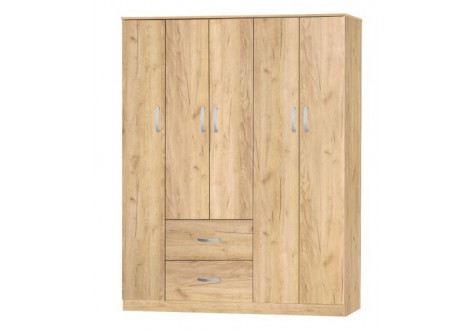 Armoire Lola 5 portes 2 tiroirs chêne doré