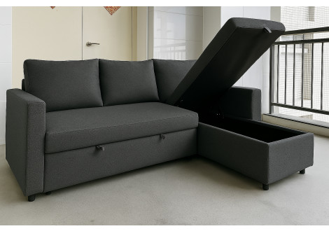 Salon d'angle convertible CARL tissu gris anthracite
