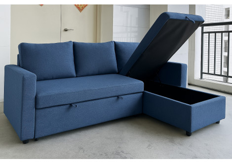 Salon d'angle convertible CARL tissu bleu