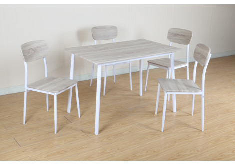 Table et 4 chaises ALIAS décor chêne clair et pieds blanc