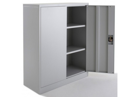 Armoire basse 2 portes 100 cm gris clair métal multi-fonctions AB2PB-100