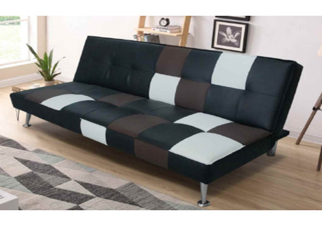 Banquette clic-clac SUVA PU damier noir/marron/blanc