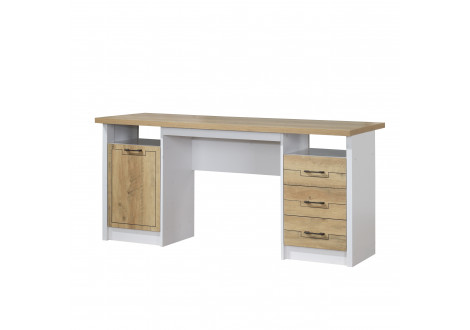 Bureau 3 tiroirs 1 porte Julie chêne doré et blanc