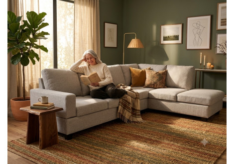 Canapé CAMBRIDGE beige méridienne à droite