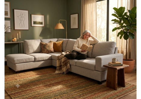 Canapé CAMBRIDGE beige méridienne à gauche