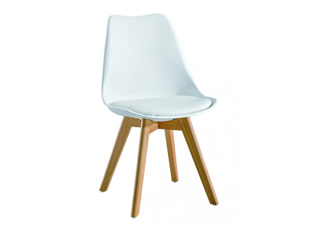 Chaise de salle à manger HELSINKI blanc et pieds bois