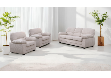 Salon 3 pièces CHICAGO cotelé Beige: 1 canapé 3 places + 2 fauteuils 1 place
