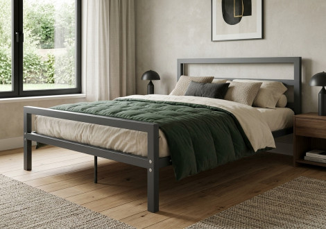 Lit 180x200 DIVANA métal gris foncé avec sommier métal