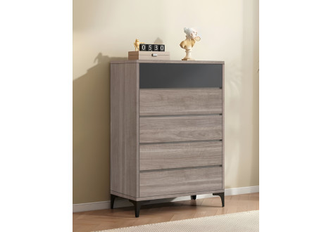 Commode SUZY 4 tiroirs décor noyer et gris 