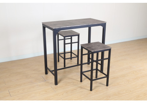 Table et 2 tabourets DUO décor teck et pieds noirs