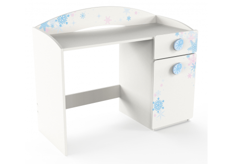 Bureau Flocon 1 porte 1 tiroir blanc mat, bleu et rose