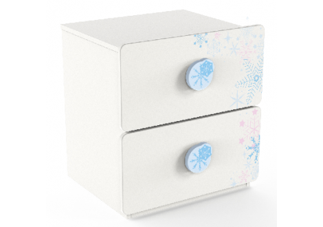 Chevet Flocon 2 tiroirs blanc mat, bleu et rose