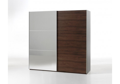 Armoire 2 portes coulissantes + miroir L200 HELGA noyer