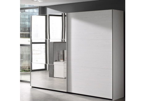 Armoire 2 portes coulissantes L 200 + miroir HELGA chêne moonlight