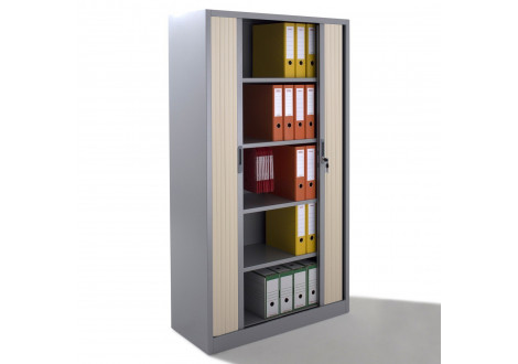 Armoire métal à rideaux L100 H198 cm coloris argent/chêne