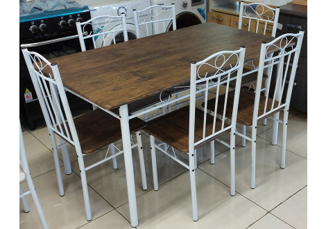 Ensemble Table et 6 chaises LIVOURNE plateau chêne grisé / pieds blanc