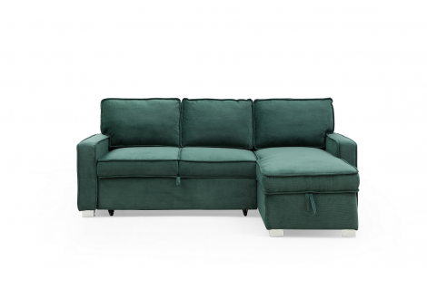 Salon d'angle convertible LOTUS tissu côtelé vert