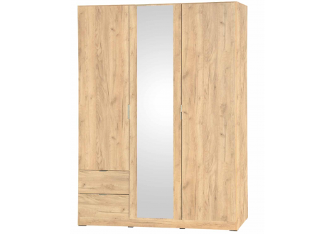 Armoire LILOU 3 portes 2 tiroirs et 1 miroir chêne doré