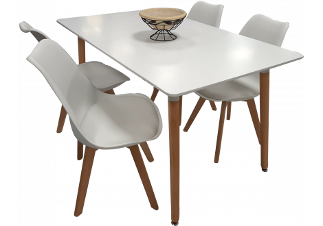 Ensemble table et 4 chaises MALMO blanc 