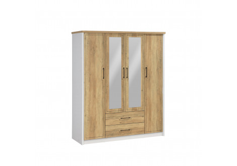 Armoire Julie 4 portes 2 tiroirs chêne doré et blanc