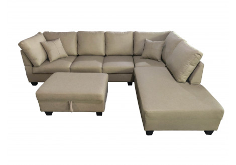 Salon d'angle MEMPHIS nabuk beige méridienne à droite
