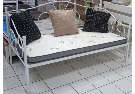 Banquette-lit 90x190 MORGANE + lit gigogne métal blanc