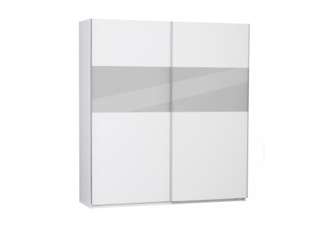 Armoire 2 portes coulissantes PALERMO blanc/gris verre - Largeur 200cm