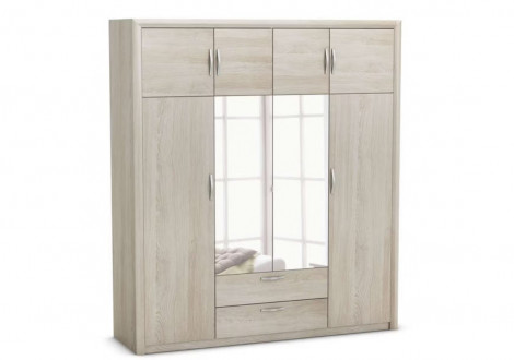 Armoire PLUTON chêne shannon 8 portes 2 miroirs 2 tiroirs