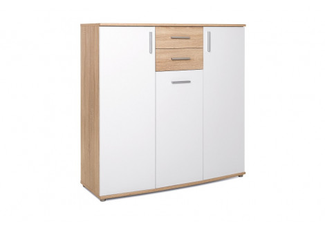Buffet bas 3 portes 2 tiroirs RONDO 3 chêne/blanc