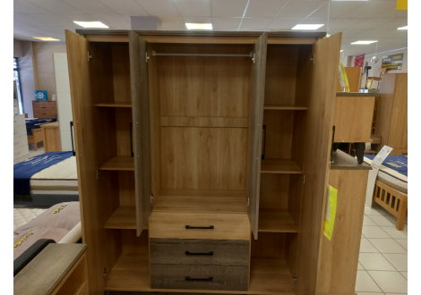 Armoire 4 portes/3 tiroirs SARA chêne clair/chêne gris