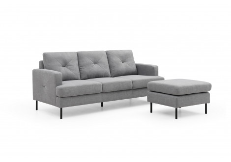 Salon d'angle SINTRA + pouf tissu gris clair