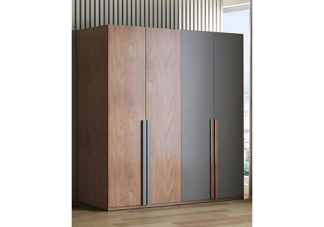 Armoire SUZY 4 portes décor noyer et gris