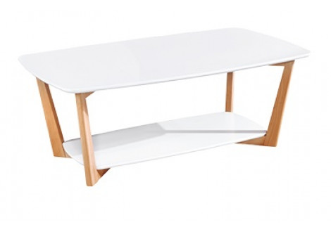Table basse CHINON laqué blanc mat et hêtre