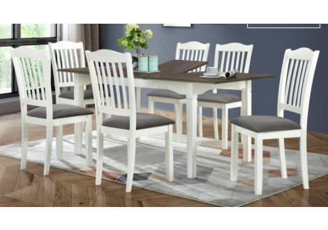 Ensemble Table JADE + 6 chaises ivoire et chêne à rallonge