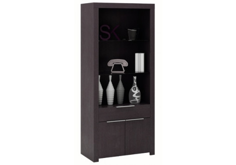Vitrine EBENE 2 portes + 1 tiroir + 2 étagères en verre