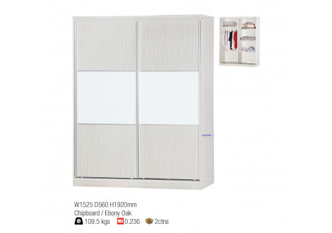 Armoire 2 portes coulissantes WENDY frêne blanchi