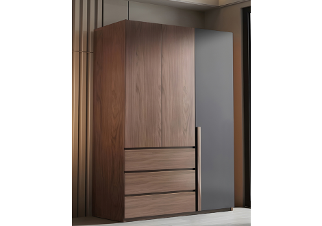 Armoire SUZY 3 portes décor noyer et gris
