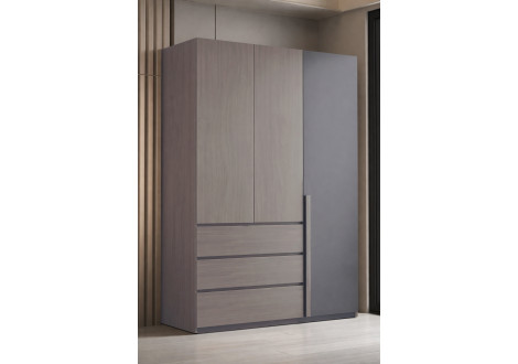 Armoire SUZY 3 portes 3 tiroirs décor noyer et gris