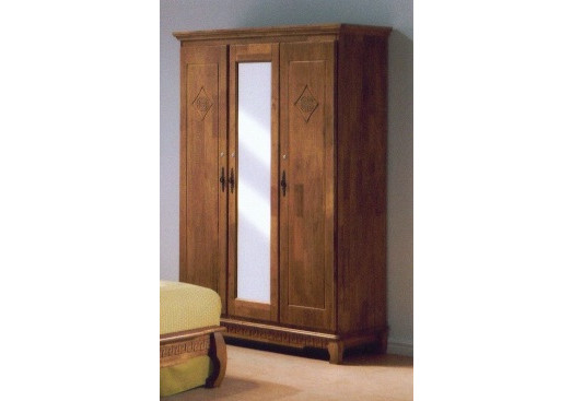 Armoire Opium Hevea Massif 3 Portes Miroir Merisier