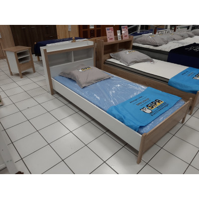 Ensemble Lit KENT 90x190 cm + CHEVET décor bicolore chêne clair et blanc