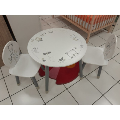 Ensemble table et 2 chaise Bear blanc mat et gris