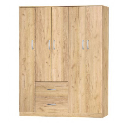 Armoire Lola 5 portes 2 tiroirs chêne doré